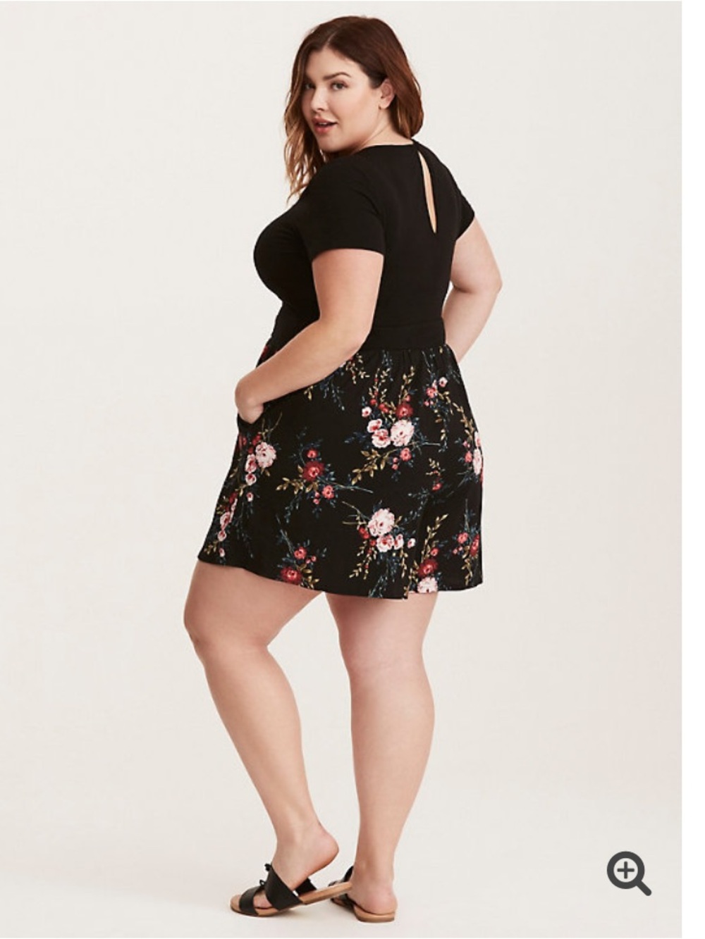 Torrid Floral Print Knit to Woven Romper Black Size 1X